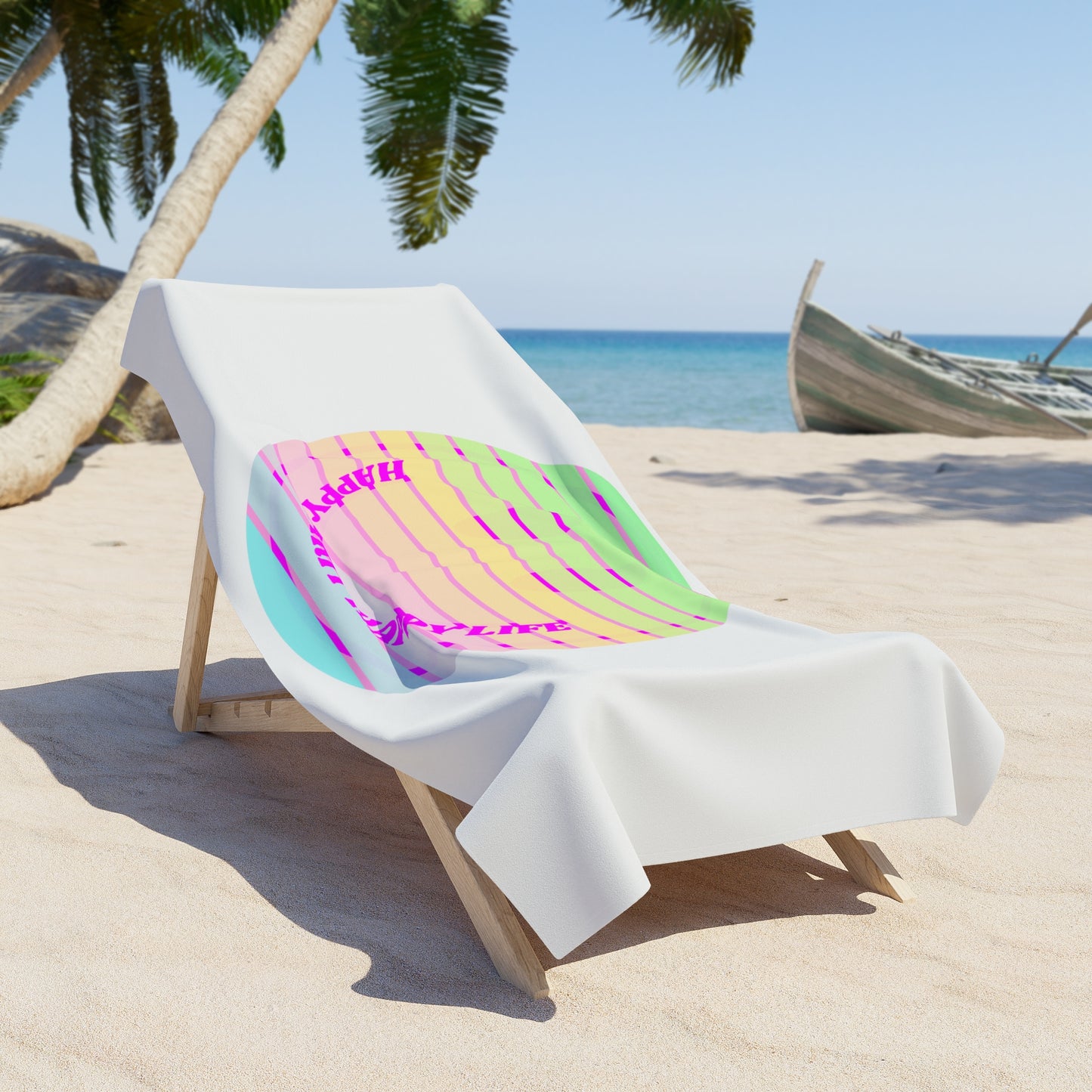 Aesthetic Smile Beach Towel, Happy Spirit Happy Life Towel, Sunset Smile Towel, Trendy Neon Ombre Towel, Summer Towel, Mental Health Towel