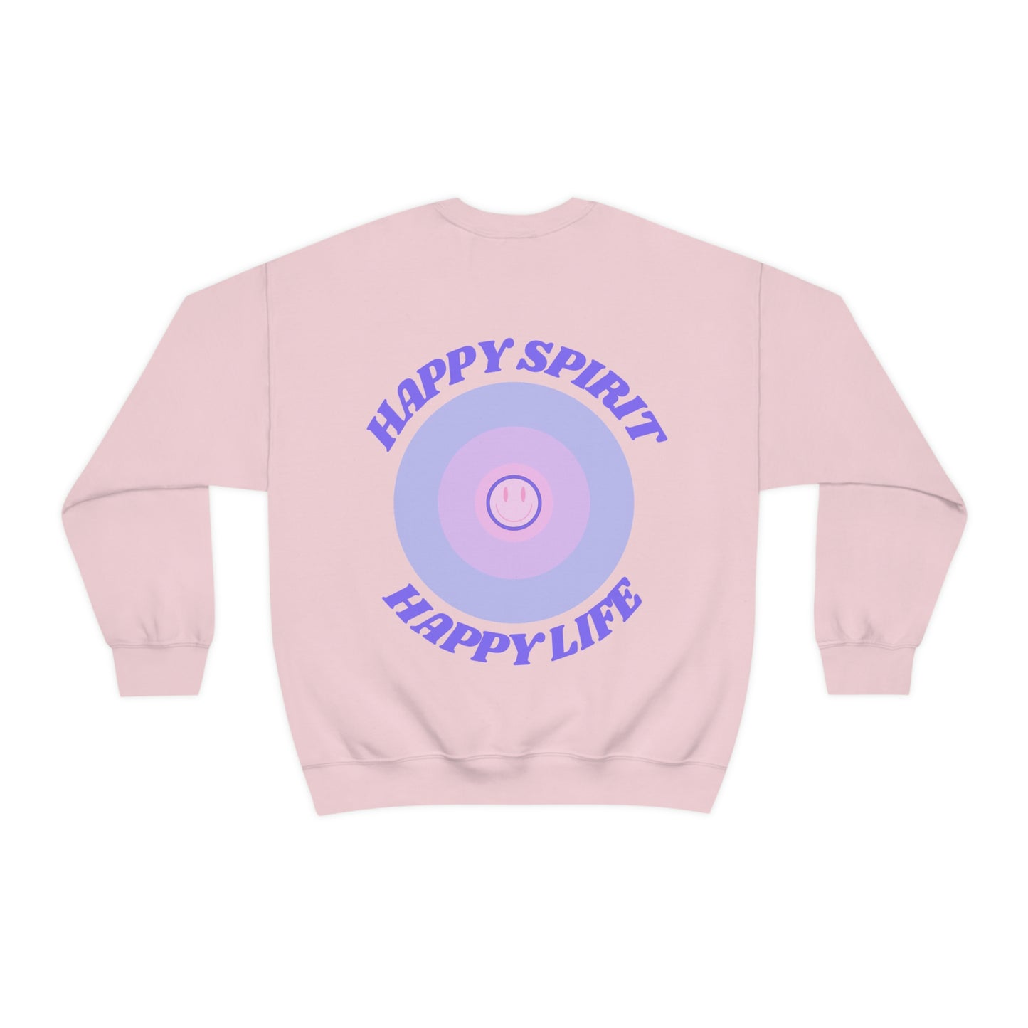Retro Happy Spirit Happy Life Lavender Lilac Pink Smile Graphic Crewneck, VSCO Girl Sweatshirt, Tumblr Oversized Trendy Back Print Pullover
