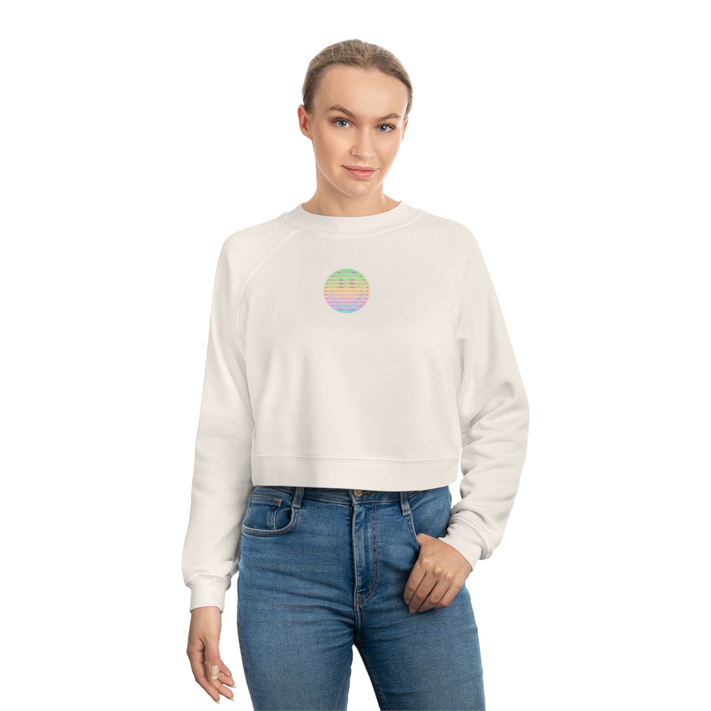 Aesthetic Cropped Sweatshirt, Smile Face Crop Top, Happy Spirit Happy Life Sunset Smile Cropped Top, Women's Cropped Fleece Pullover