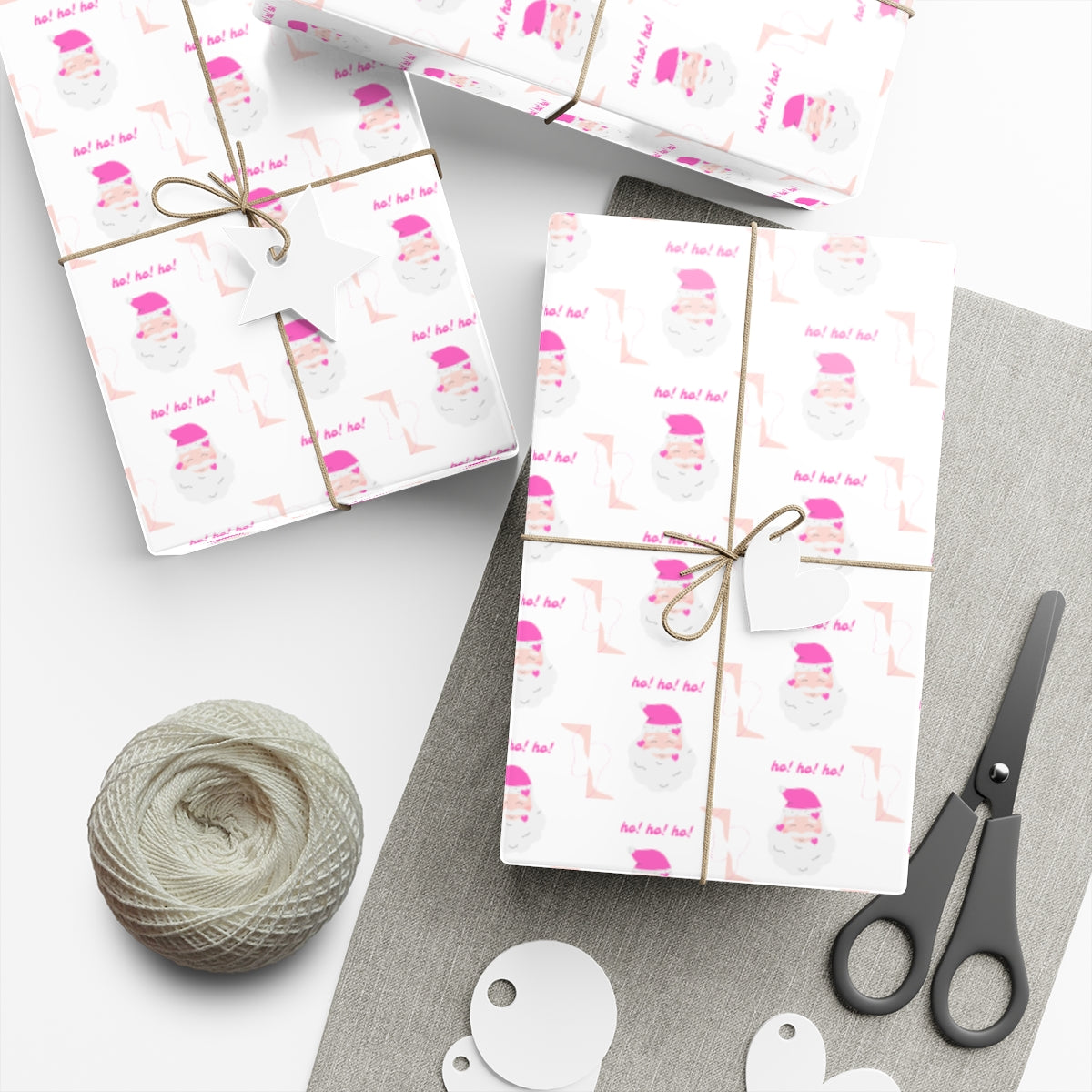 Ho Ho Ho Pink Santa Gift Wrap Paper, Pink Santa Wrapping Paper, Pastel Christmas Paper, Pink Holiday Wrapping Paper
