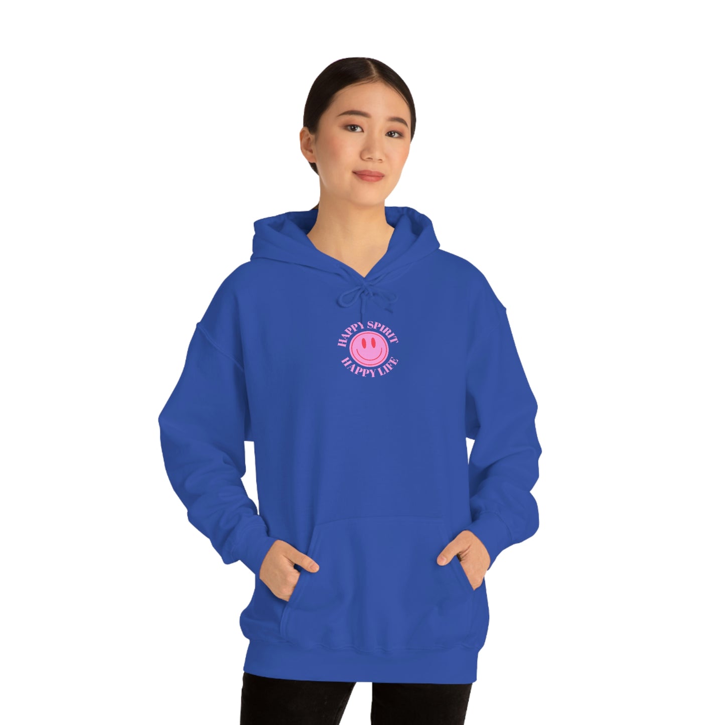 Happy Spirit Happy Life Sweatshirt, Pink Smile Lilac Hoodie, Oversized Hoodie, Front Back Print Trendy Sweatshirt, Beach Cover Up, Cover Up