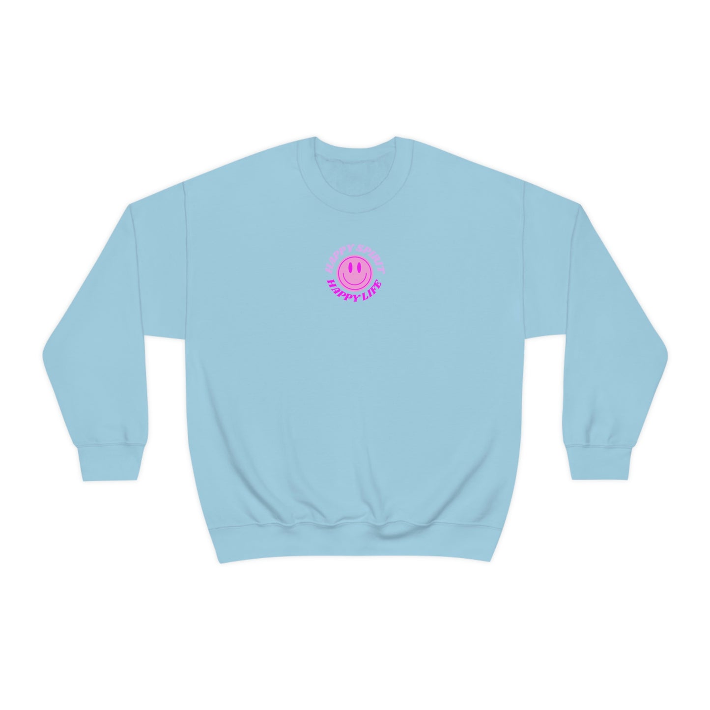 Happy Spirit Happy Life Sweatshirt, Gildan VSCO Girl Crewneck, Oversized Tumblr Front Back Print Smile Happy Mind Trendy Retro Surf Font