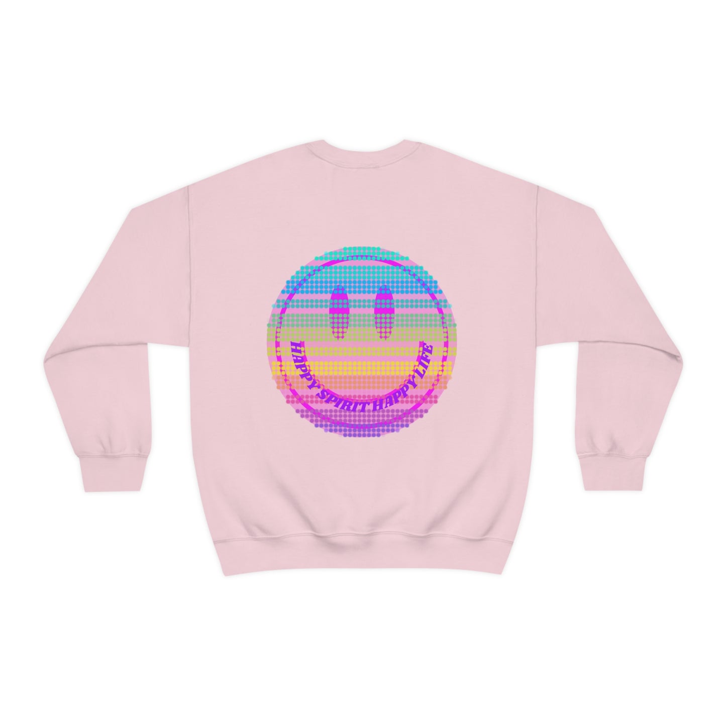 Happy Spirit Happy Life Sweatshirt, VSCO Girl Crewneck, Oversized Retro Font Graphic Tumblr, Front Print Smile Face Trendy Cover Up