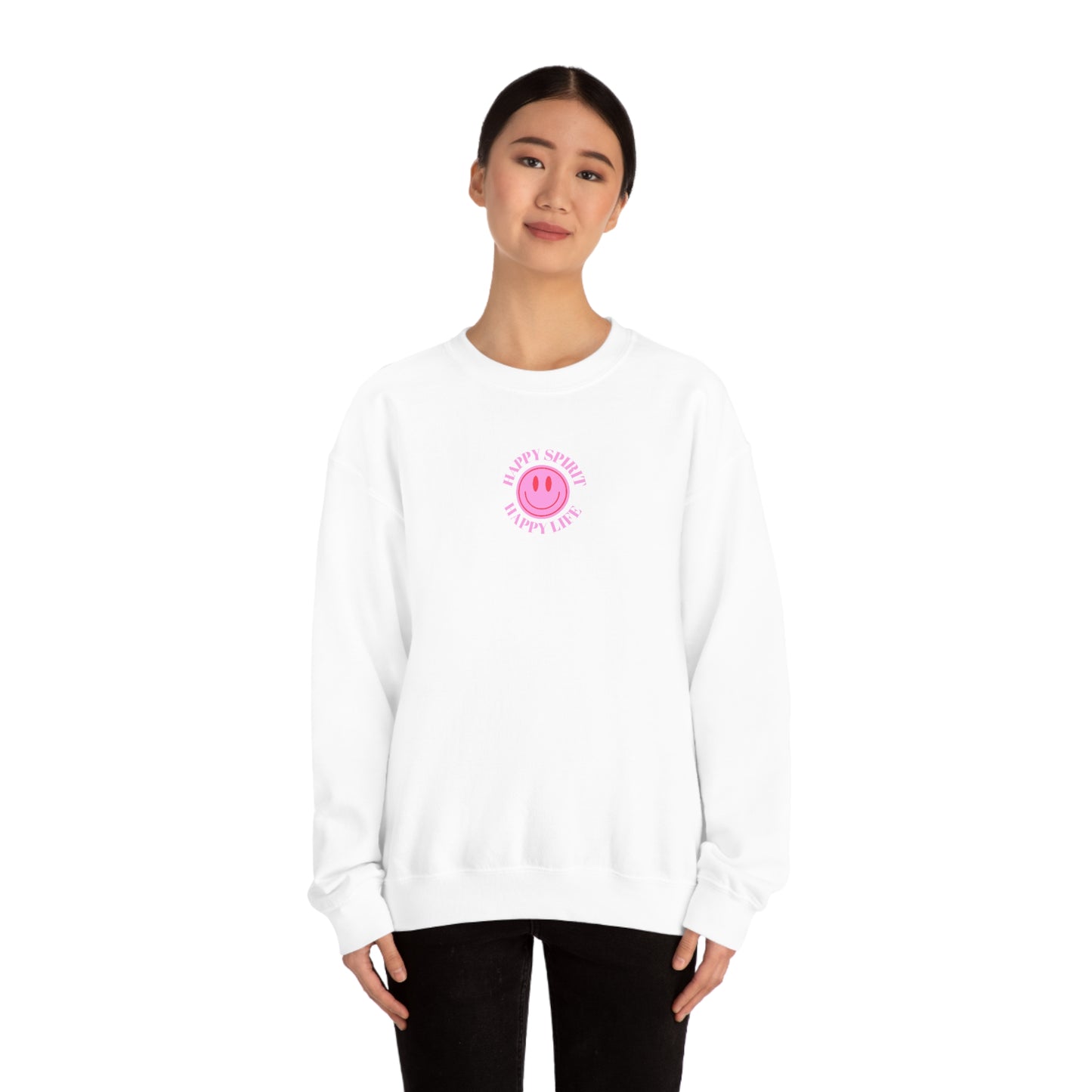 Copy of Happy Spirit Happy Life Sweatshirt, Gildan VSCO Girl Crewneck, Oversized Tumblr Front Back Print Smile Happy Mind Trendy Loungewear
