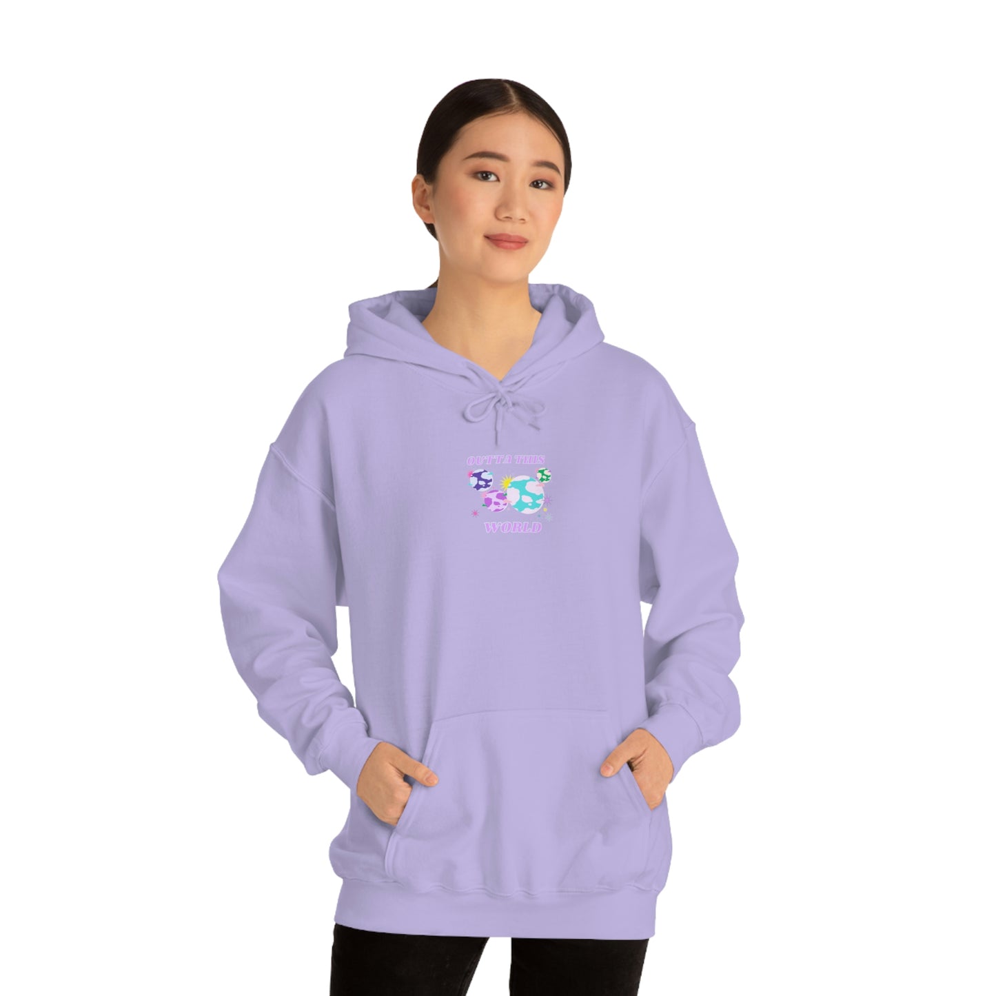 Retro Outta This World Lilac Orchid Lavender Graphic Hoodie, VSCO Girl Sweatshirt, Tumblr Hoodie, Oversized Trendy Back Print Top Rare Color