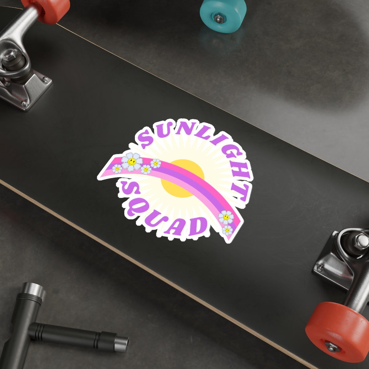 Aesthetic Sticker Sunlight Squad, Smile Flower Happy Mind Die-Cut Sticker, Positivity Pink Purple Earth Smile Y2K Graphic