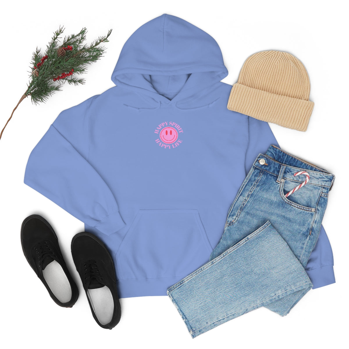 Happy Spirit Happy Life Sweatshirt, Pink Smile Lilac Hoodie, Oversized Hoodie, Front Back Print Trendy Sweatshirt, Beach Cover Up, Cover Up