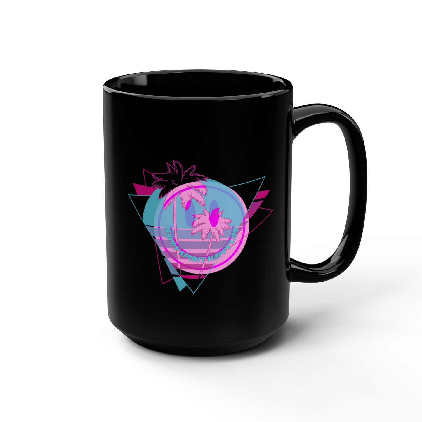 Mug, 15 Oz Retro Happy Spirit Happy Life Aesthetic Mug, Smile Face Mug, Trendy Coffee Mug, Tumblr Mug, Aesthetic Happy Life Gift, Black Mug