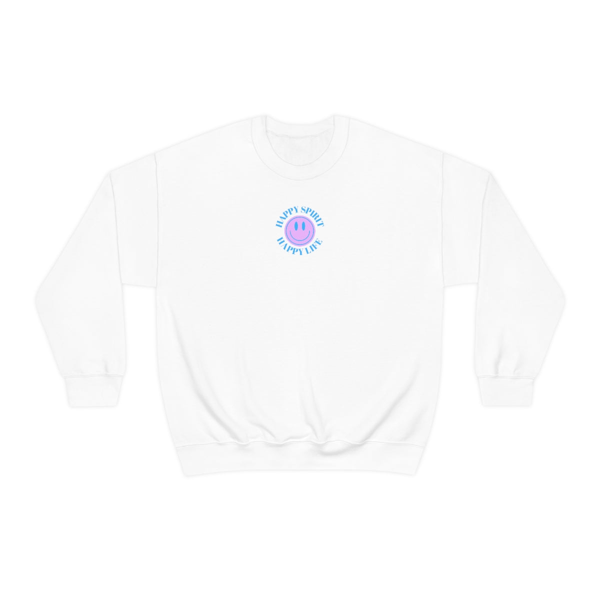 Happy Spirit Happy Life Sweatshirt, Gildan VSCO Girl Crewneck, Oversized Tumblr Front Back Print Smile Happy Mind Trendy Beach Lake Cover Up