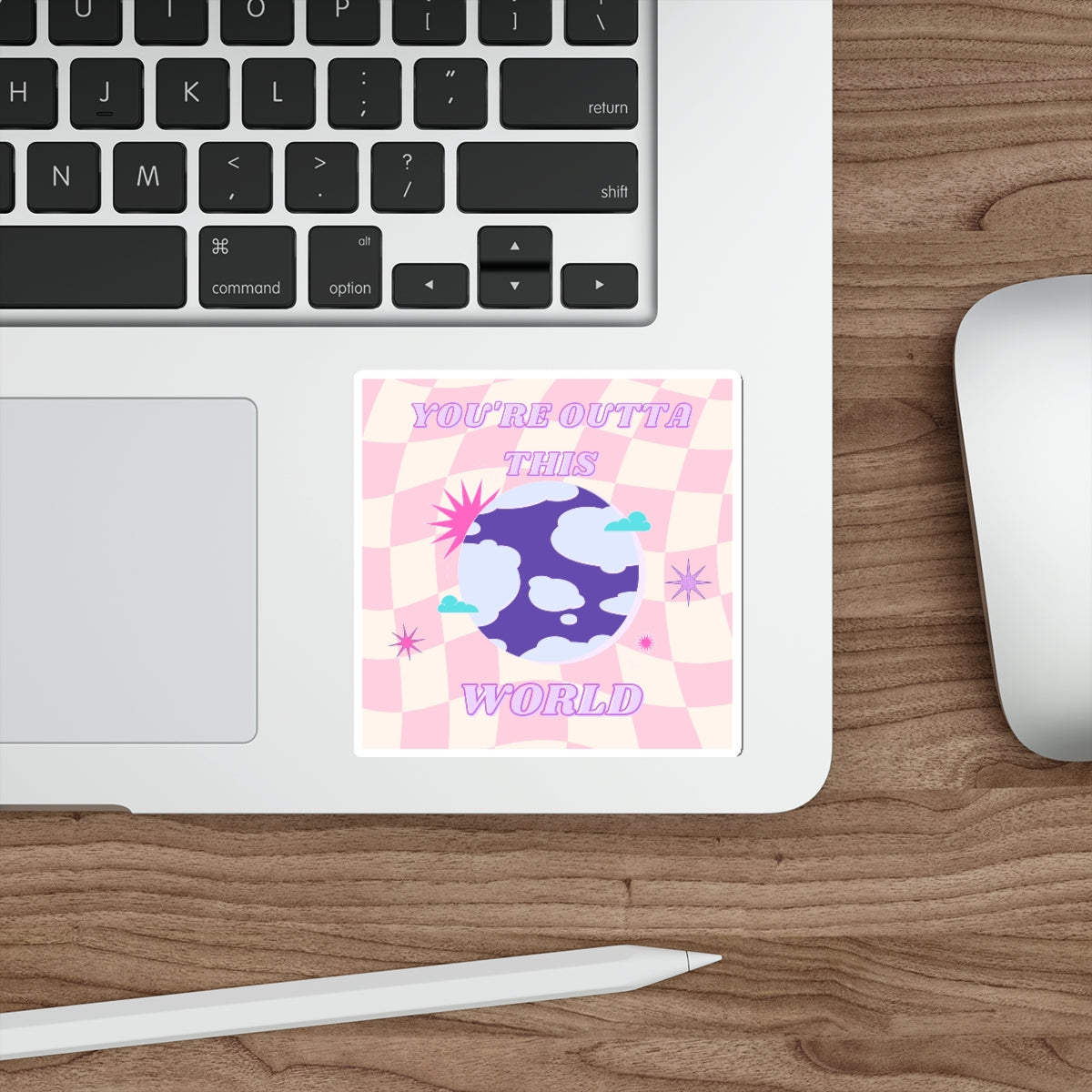 Retro Aesthetic Sticker You're Outta This World, Happy Mind Positivity Die-Cut Sticker, Pink Purple Galaxy Earth Smile Y2K Graphic
