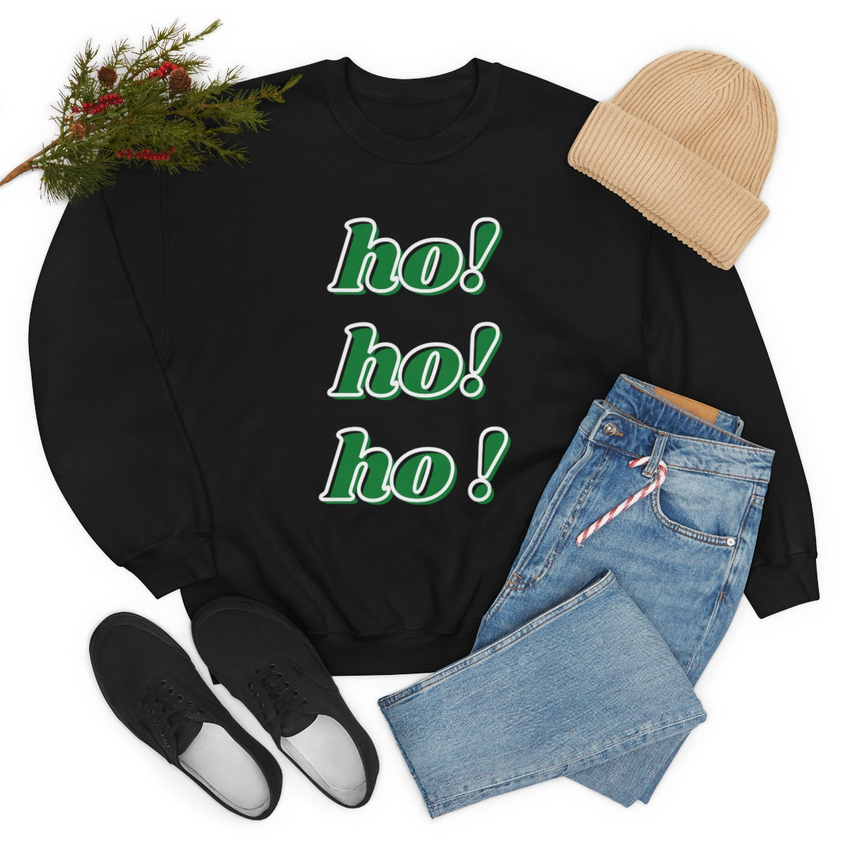 Ho Ho Ho Sweatshirt, Christmas Minimalist Top, Santa Claus Sweatshirt Xmas, Trendy Retro Font Holiday Unisex Heavy Blend Crewneck Sweatshirt