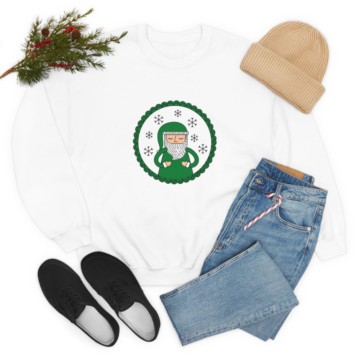 Green Santa Claus Sweatshirt, Green Santa Sweatshirt, Trendy Noel Minimalist Christmas Sweatshirt, Xmas Santa Crewneck Top, Holiday Green