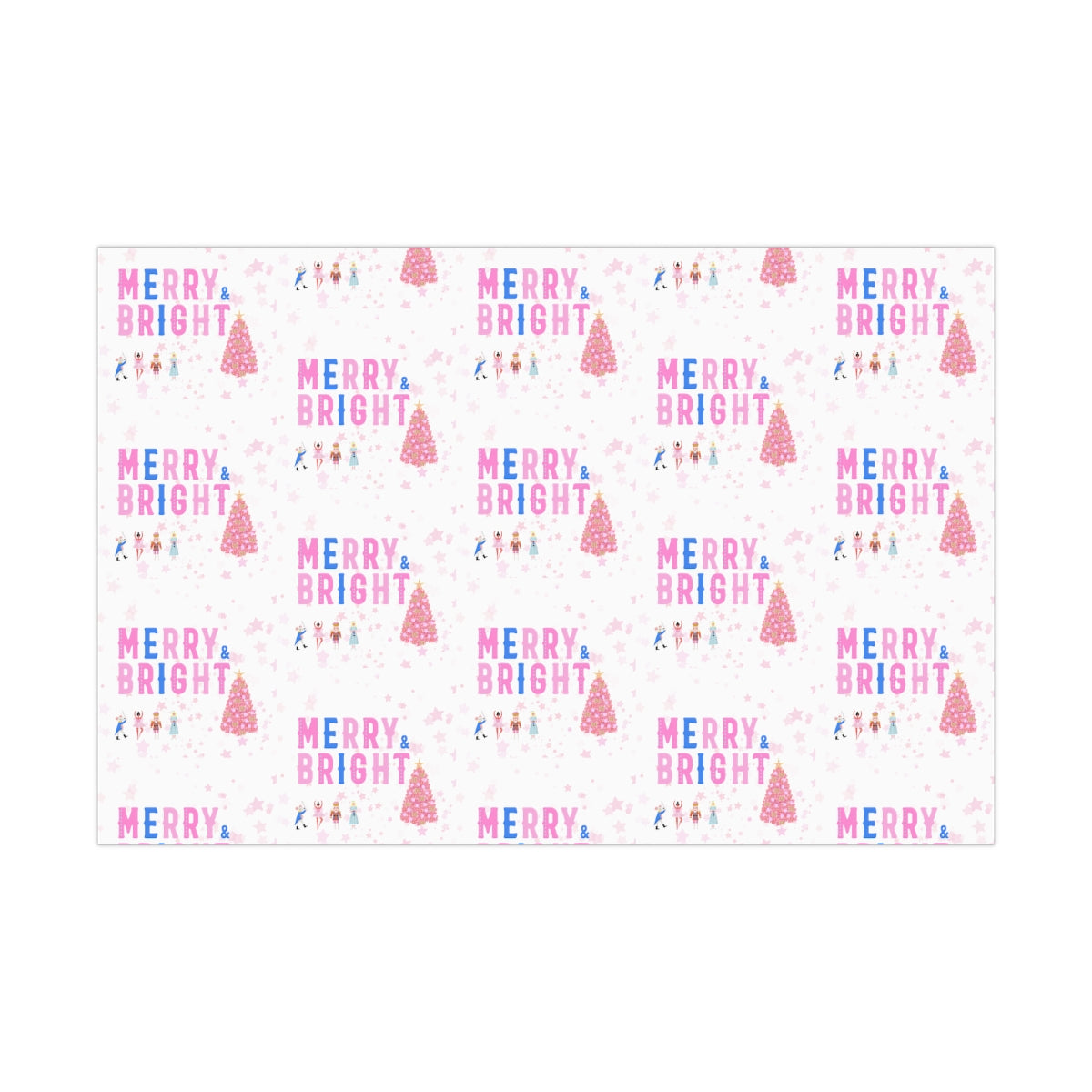 Merry and Bright Gift Wrap Paper, Pink Nutcracker Wrapping Paper, Pastel Christmas Paper, Pink Holiday Wrapping Paper