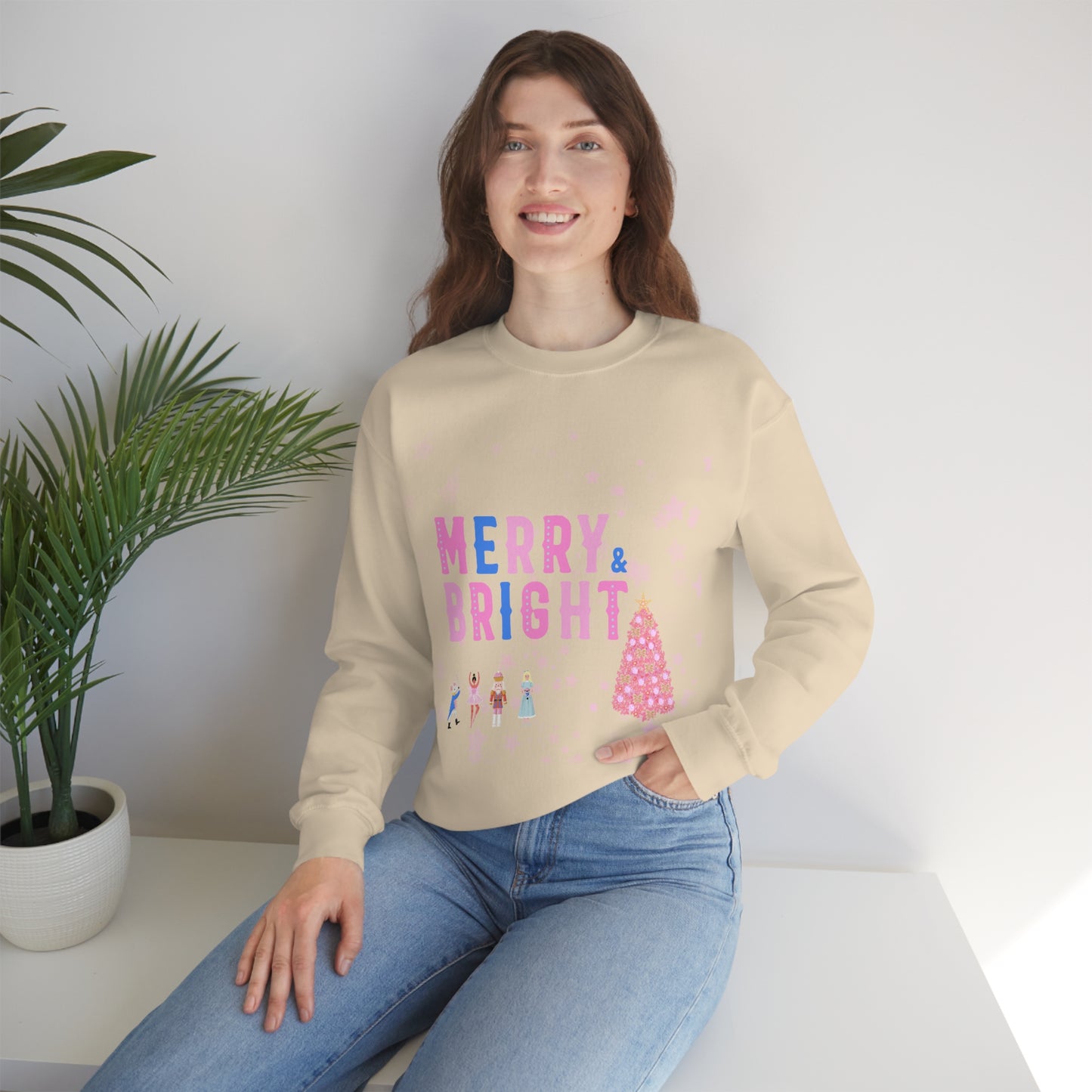 Pink Nutcracker Merry and Bright Minimalist Sweatshirt, Blue Nutcracker Sweatshirt, Trendy Christmas Sweatshirt, Pastel Xmas Crewneck