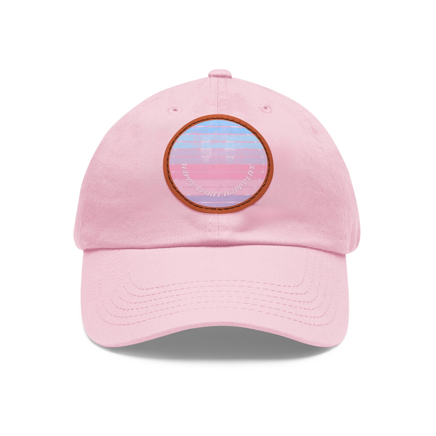 Aesthetic Pink Smile Hat, Pink Twill Dad Hat with Leather Patch (Round), Pink Golf Hat, Pink Twill Cap, Pink Cotton Hat, Pink Baseball Hat