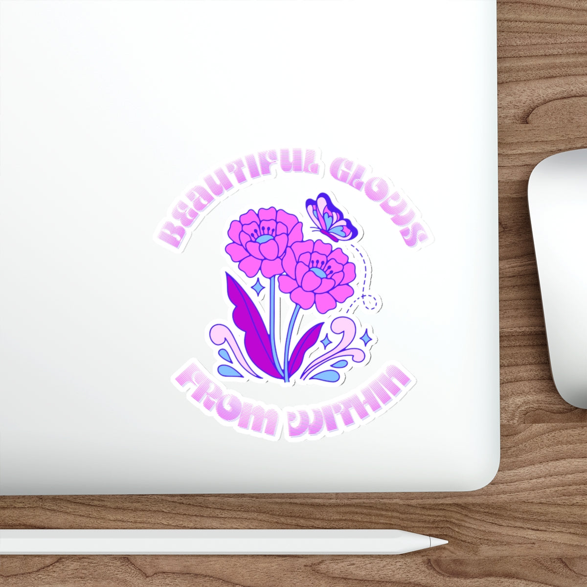 Beautiful Glows from Within Purple Flower Sticker, Aesthetic Die-Cut Stickers, Pink Purple Positivity Sticker, Happy Mind Sticker, Water Res