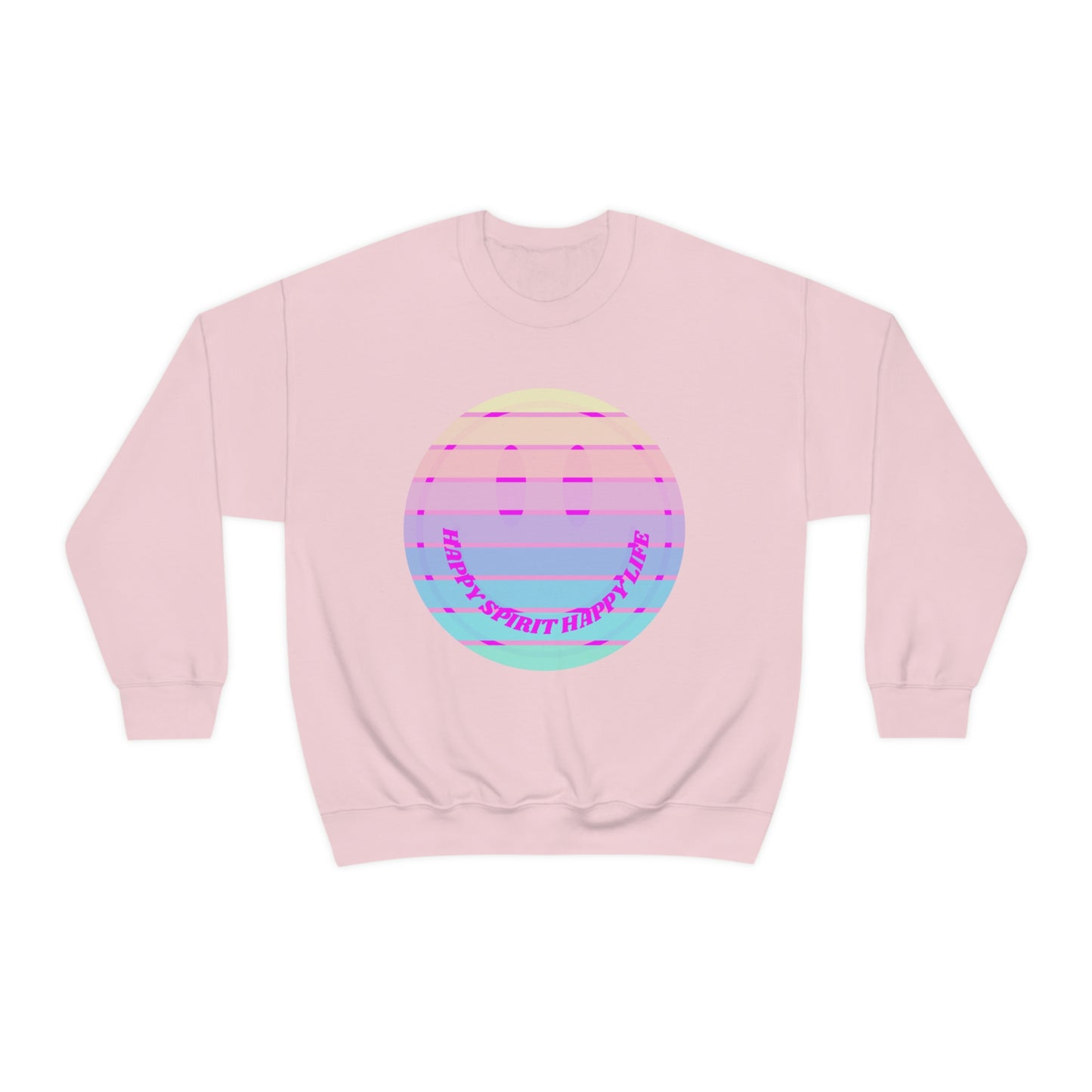 Happy Spirit Happy Life Sweatshirt, VSCO Girl Crewneck, Oversized Retro Font Graphic Tumblr, Front Print Smile Face Trendy Cover Up