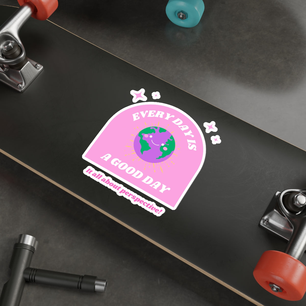 Aesthetic Sticker Every Day is a Good Day, Its All About Perspective Die-Cut Sticker, Positivity Pink Purple Earth Smile Y2K Graphic Sticker