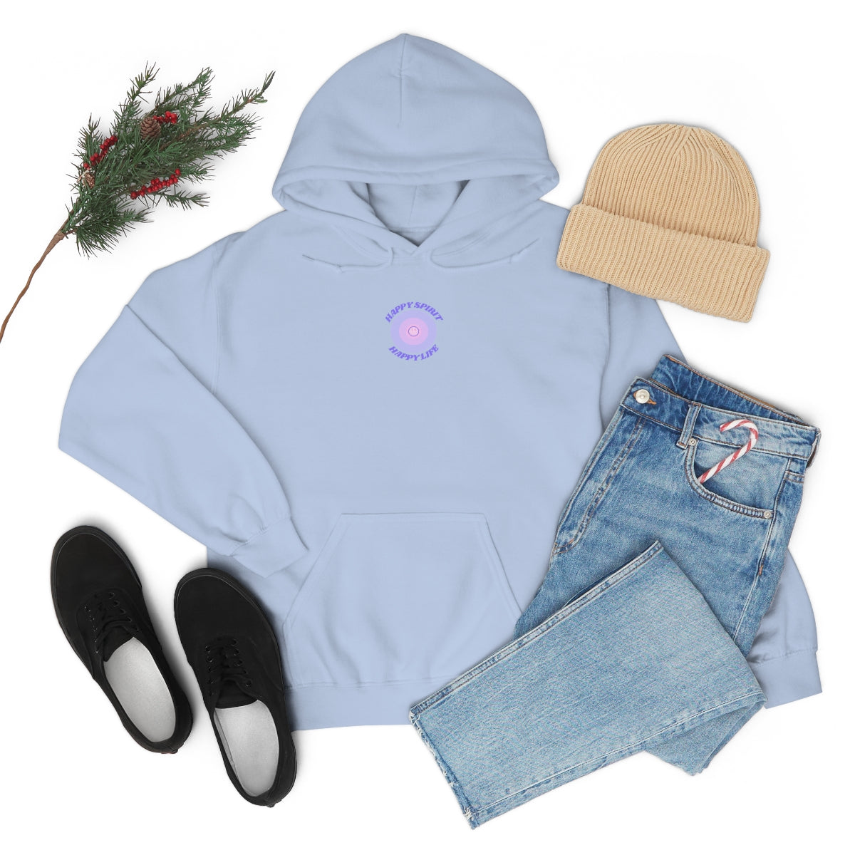Retro Happy Spirit Happy Life Lavender Lilac Pink Smile Graphic Hoodie, VSCO Girl Sweatshirt, Tumblr Hoodie, Oversized Trendy Back Print Top