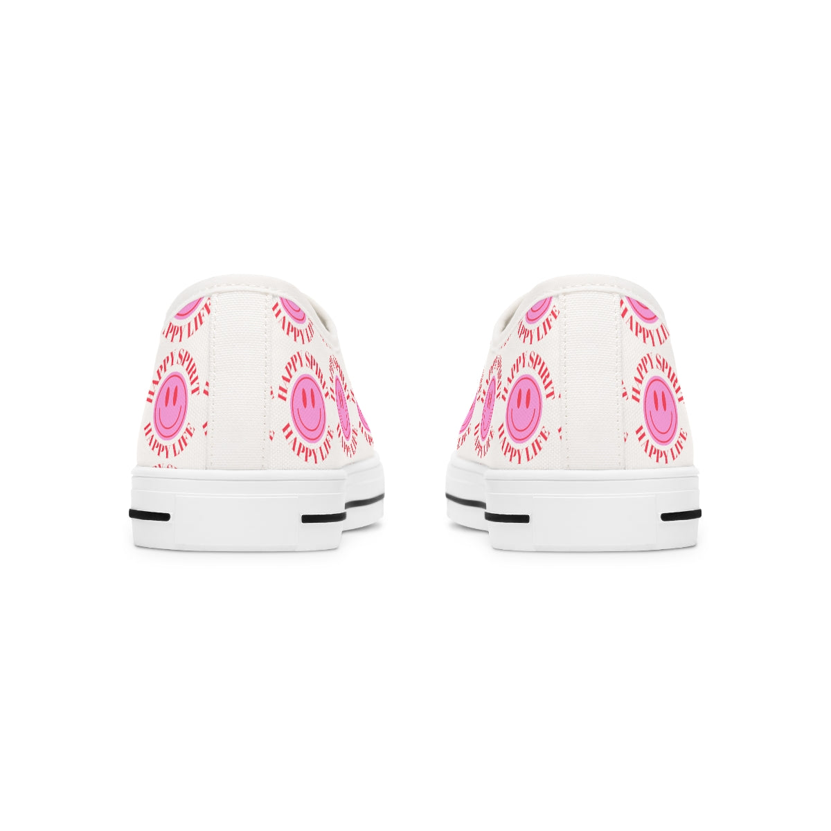 Happy Spirit Happy Life Pink Smile Sneakers, Smile Canvas Low Top Shoes for Women, Vsco Girl Shoes, Tumblr Shoes, White Pink Red Shoes
