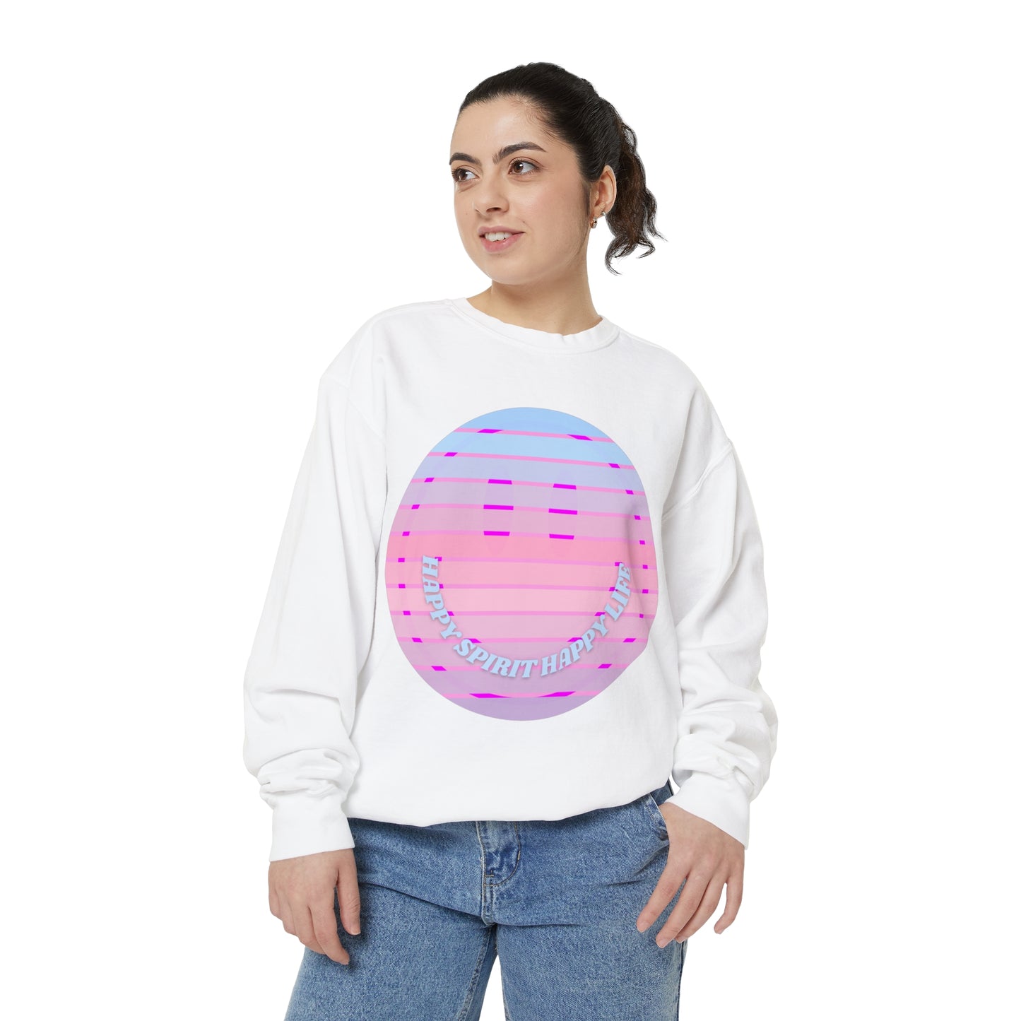 Aesthetic Smile Hoodie, Smile Face Comfort Colors Crewneck, Happy Spirit Happy Life Sunset Smile Sweatshirt, Unisex Garment-Dyed Sweatshirt