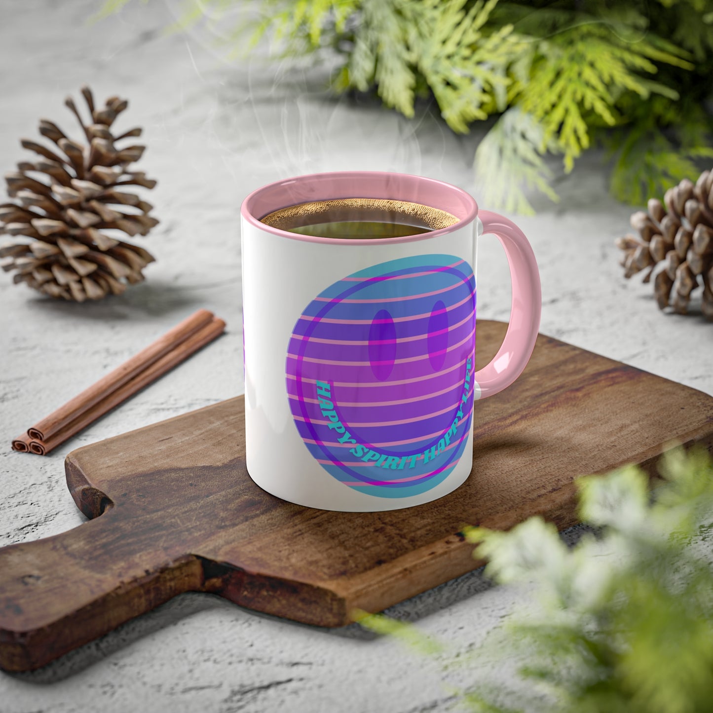 Retro Happy Spirit Happy Life Aesthetic Mug, Smile Face Mug, Trendy Coffee Mug, Tumblr Mug, Aesthetic Happy Life Gift, Aesthetic Mug