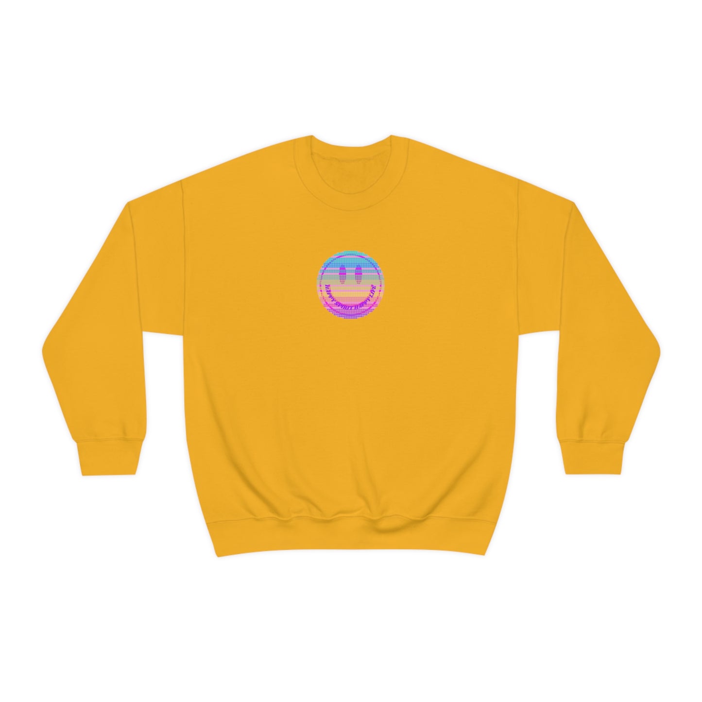 Happy Spirit Happy Life Sweatshirt, VSCO Girl Crewneck, Oversized Retro Font Graphic Tumblr, Front Print Smile Face Trendy Cover Up