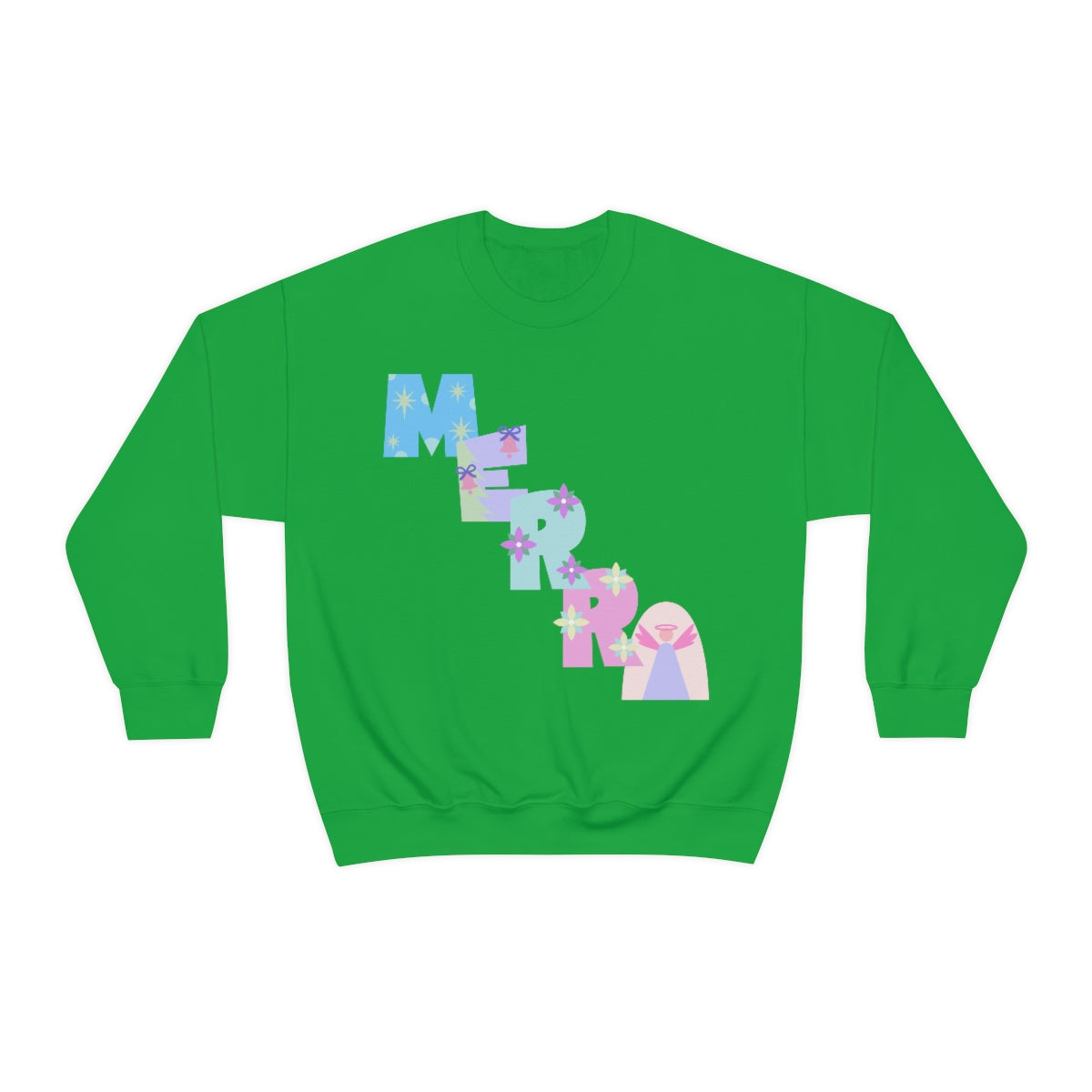 Pastel Christmas Sweatshirt, Holiday VSCO Girl Crewneck, Oversized Xmas Tumblr Sweater, Pastel Playful Letter Print Merry Trendy Sweatshirt