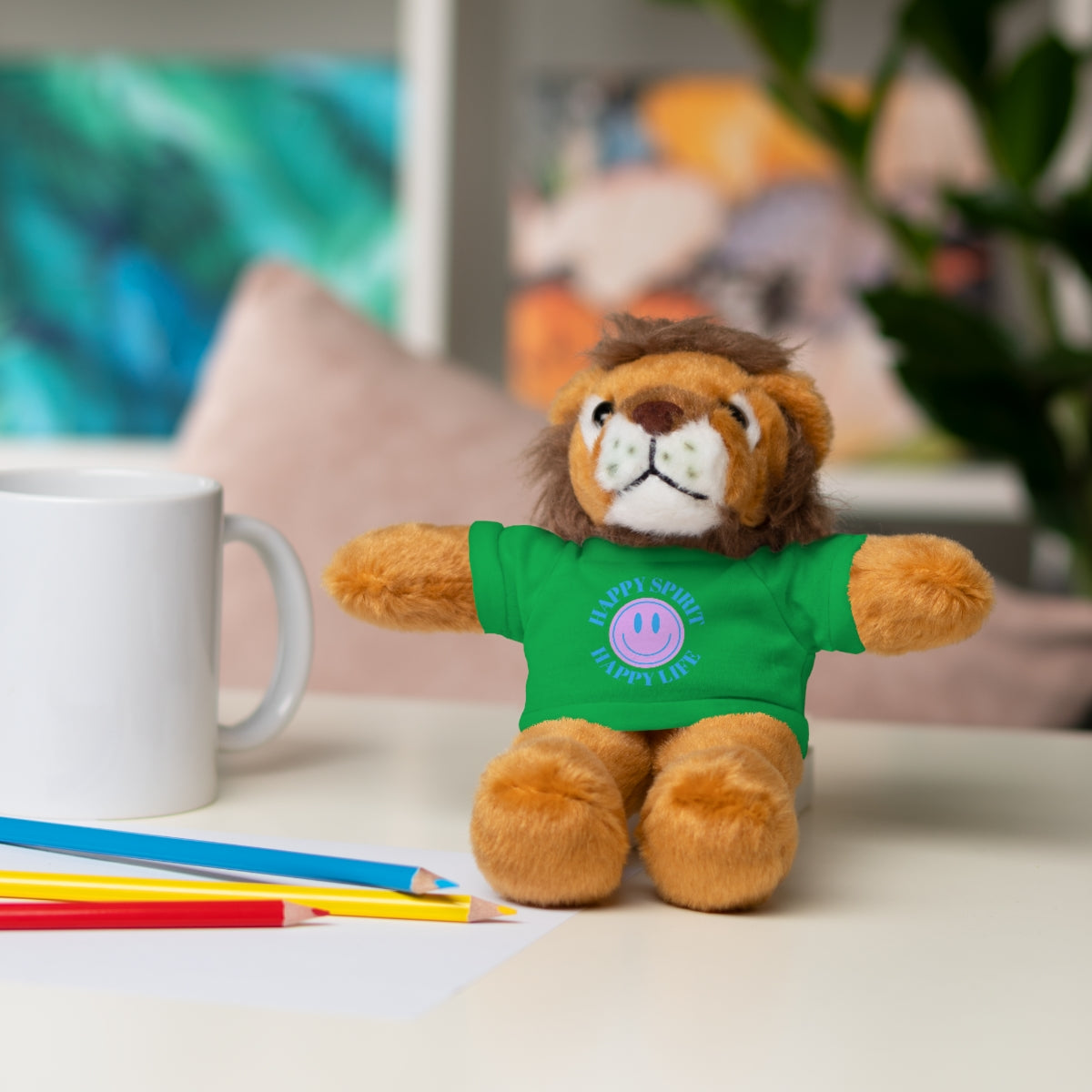 Happy Spirit Happy Life Stuffie, Stuffy, Stuffed Animals with Tee, Happy Mind Gift, Inspo , Love Toy Panda, Bear, Bunny, Jaguar, She