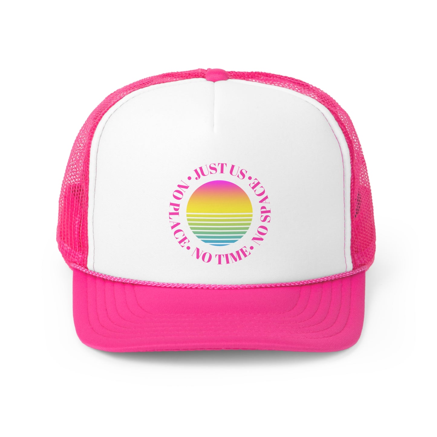 Aesthetic Hat, Smile Tumblr hat, Trendy Oversized hat, Vsco, Pink Graphic Trucker Hat, Baseball Hat, No Space, No Place, No Time, Just Us