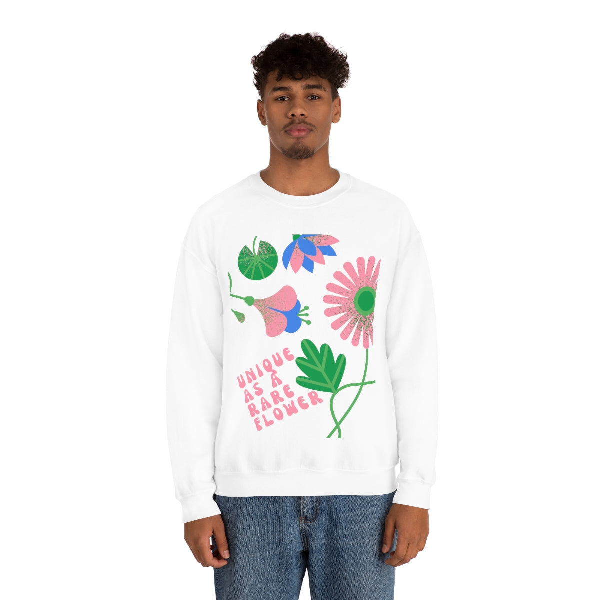 Retro Sweatshirt, Unique as a Rare Flower Top, Positivity Unisex Oversized Crewneck Sweatshirt, Flower Aesthetic Pink Plant Sweatshirt