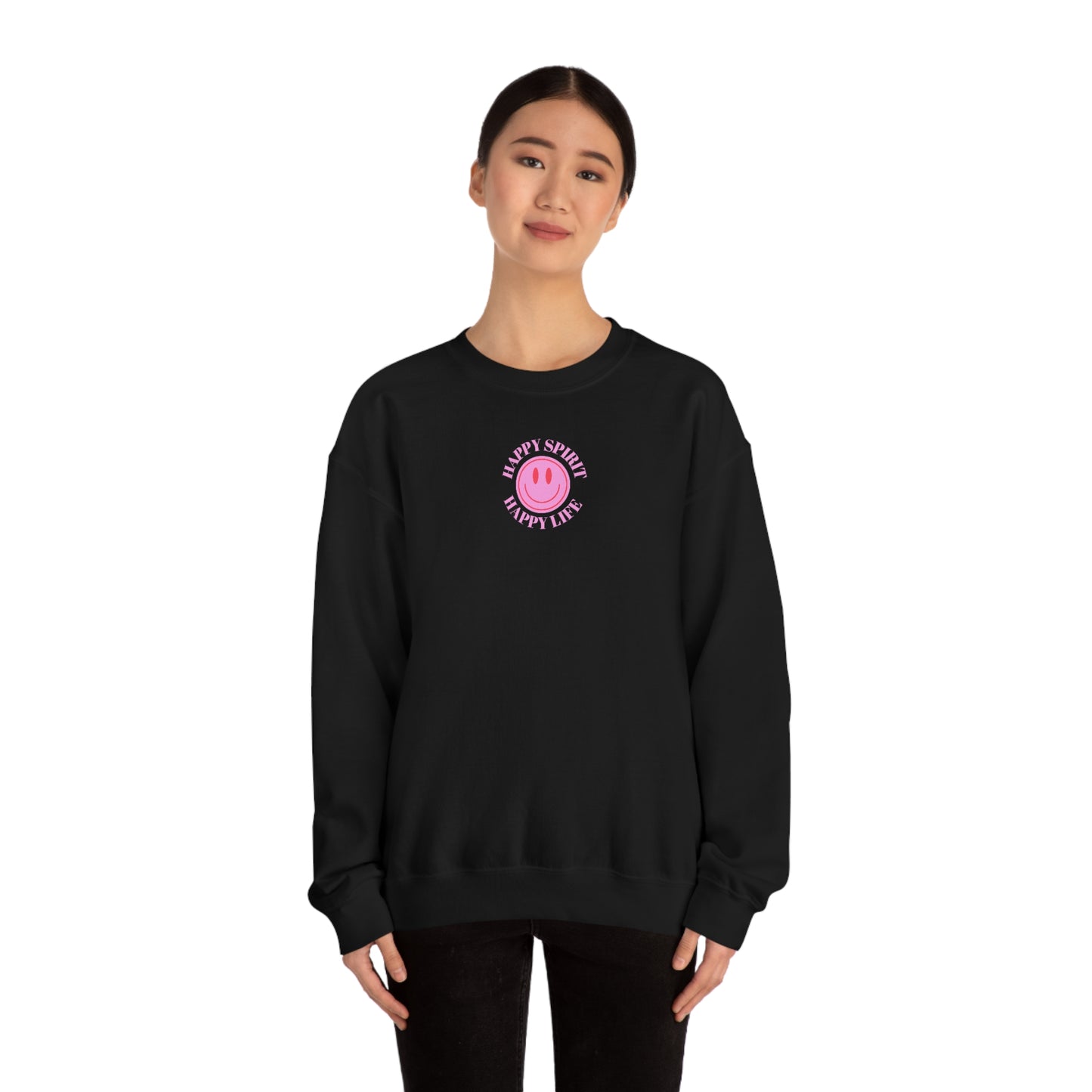 Copy of Happy Spirit Happy Life Sweatshirt, Gildan VSCO Girl Crewneck, Oversized Tumblr Front Back Print Smile Happy Mind Trendy Loungewear