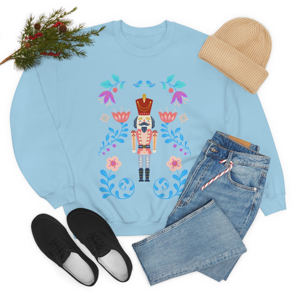 Nutcracker Modern Sweatshirt, Blue Nutcracker Sweatshirt, Trendy Christmas Minimalist Sweatshirt, Xmas Crewneck Bright Color Crewneck