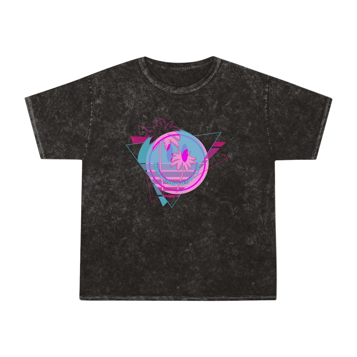 Aesthetic Retro T-Shirt, Smile Face Palm Trees Mineral Wash Shirt, Vintage Style Shirt, 80s style shirt, Pink Smile Unisex Mineral Wash Tee