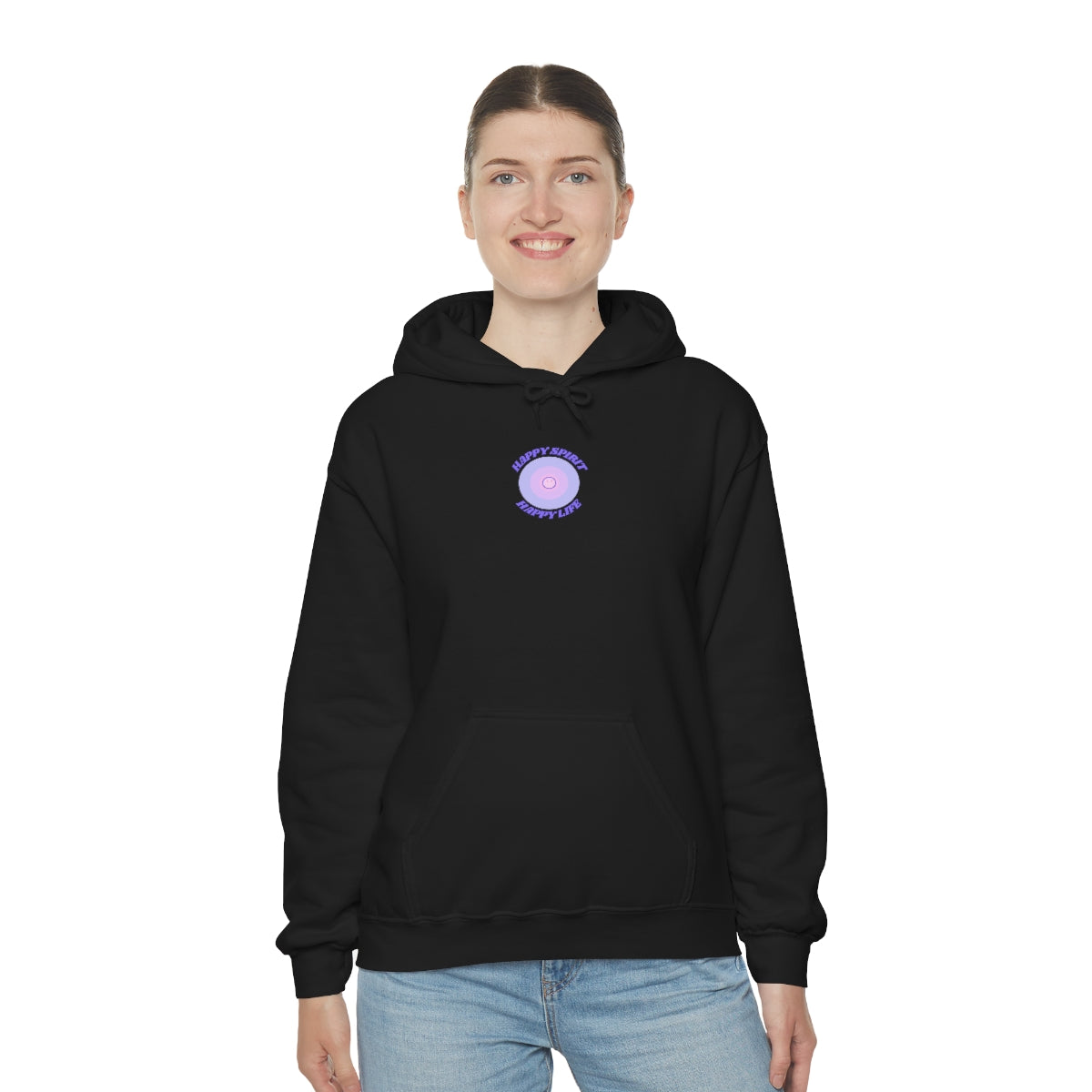 Retro Happy Spirit Happy Life Lavender Lilac Pink Smile Graphic Hoodie, VSCO Girl Sweatshirt, Tumblr Hoodie, Oversized Trendy Back Print Top