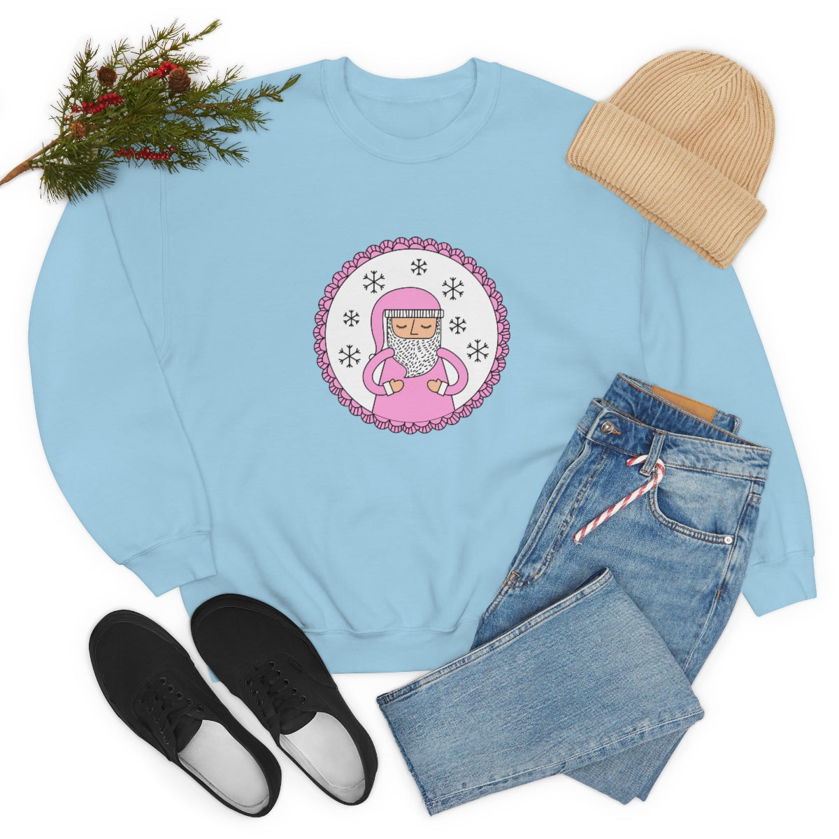 Pink Santa Claus Sweatshirt, Pink Santa Sweatshirt, Trendy Noel Minimalist Christmas Sweatshirt, Xmas Santa Crewneck Top, Pastel Holiday