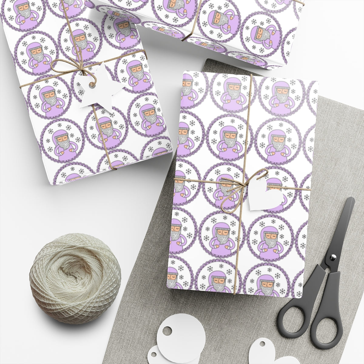 Purple Santa Gift Wrap Paper, Lavender Santa Claus Paper, Pastel Christmas Paper, Purple Holiday Wrapping Paper
