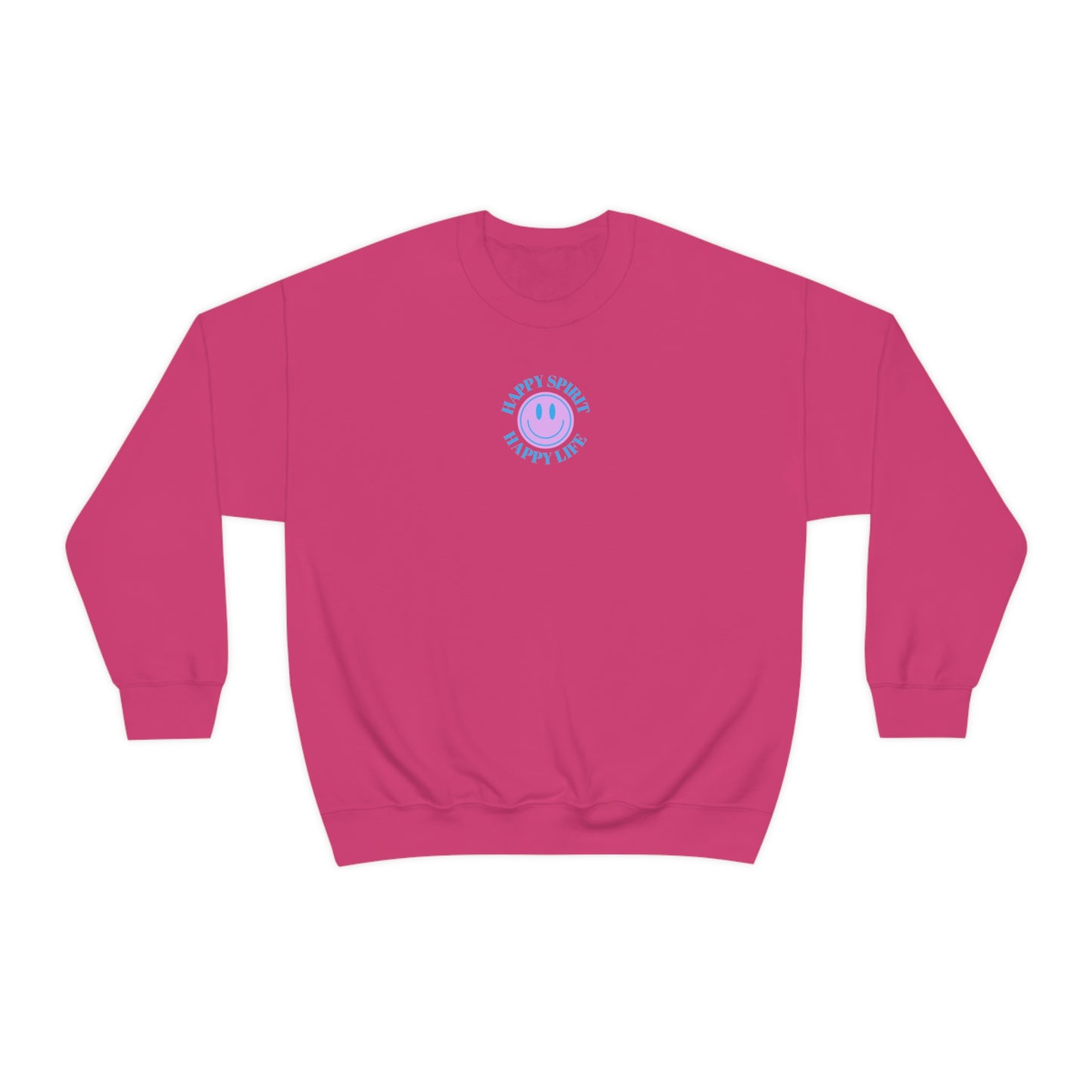 Happy Spirit Happy Life Sweatshirt, Gildan VSCO Girl Crewneck, Oversized Tumblr Front Back Print Smile Happy Mind Trendy Beach Lake Cover Up