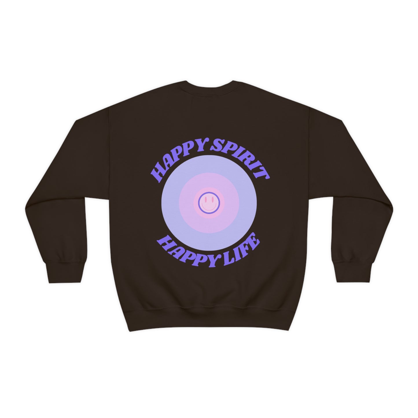 Retro Happy Spirit Happy Life Lavender Lilac Pink Smile Graphic Crewneck, VSCO Girl Sweatshirt, Tumblr Oversized Trendy Back Print Pullover