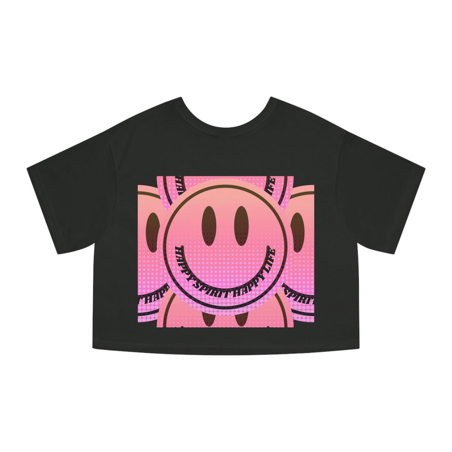 Aesthetic Smile Face Crop Shirt, Happy Spirit Happy Life Cropped Shirt, Smile Pink Sunset Ombre Champion Women's Heritage Cropped T-Shirt