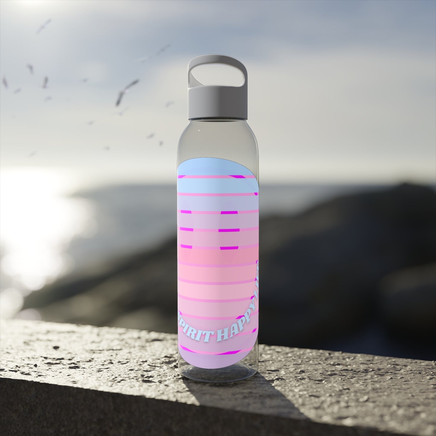 Aesthetic Happy Spirit Happy Life Water Bottle, Aesthetic Pink, Smile Face, Trendy Tumblr Bottle, Happy Mind Tumbler, BPA Free Smile Bottle