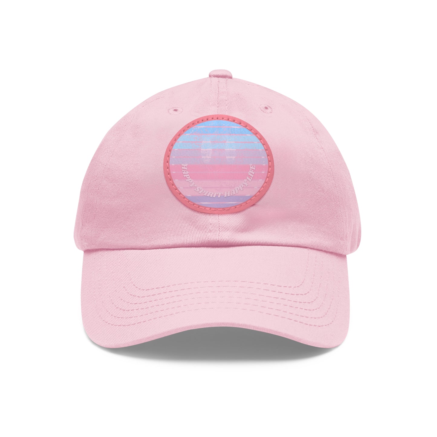 Aesthetic Pink Smile Hat, Pink Twill Dad Hat with Leather Patch (Round), Pink Golf Hat, Pink Twill Cap, Pink Cotton Hat, Pink Baseball Hat