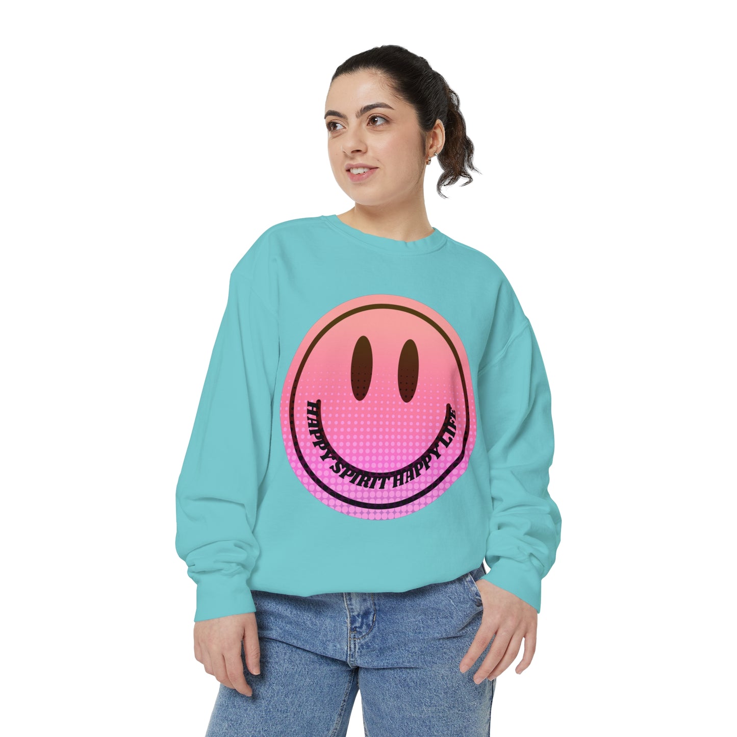 Aesthetic Smile Hoodie, Smile Face Comfort Colors Crewneck, Happy Spirit Happy Life Sunset Smile Sweatshirt, Unisex Garment-Dyed Sweatshirt