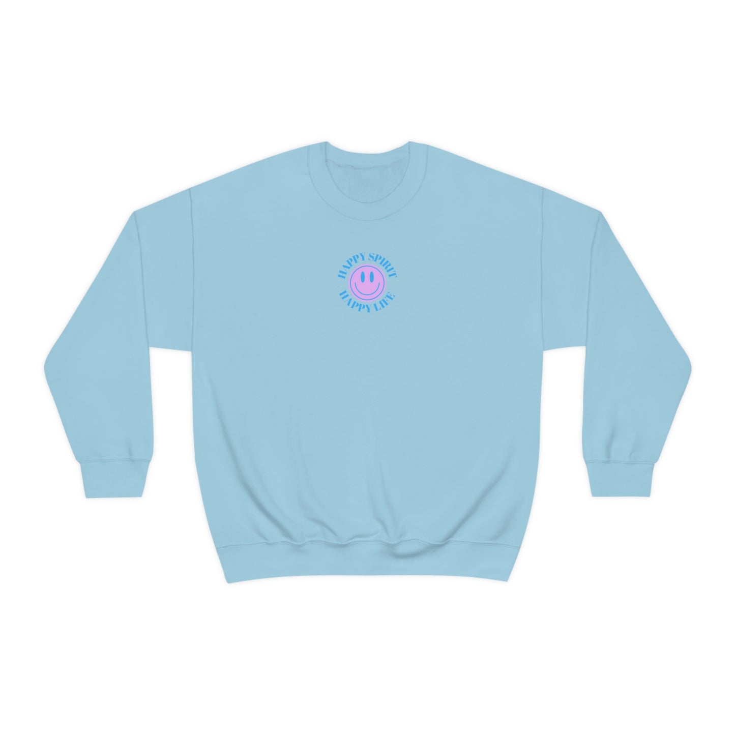 Happy Spirit Happy Life Sweatshirt, Gildan VSCO Girl Crewneck, Oversized Tumblr Front Back Print Smile Happy Mind Trendy Beach Lake Cover Up