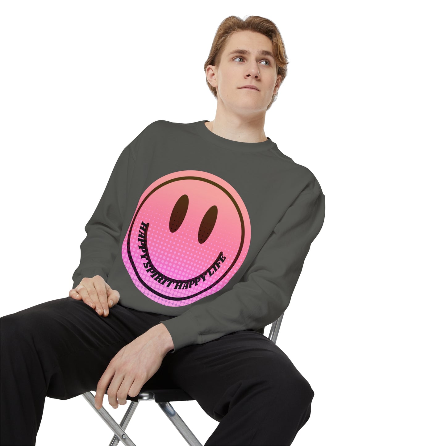 Aesthetic Smile Hoodie, Smile Face Comfort Colors Crewneck, Happy Spirit Happy Life Sunset Smile Sweatshirt, Unisex Garment-Dyed Sweatshirt