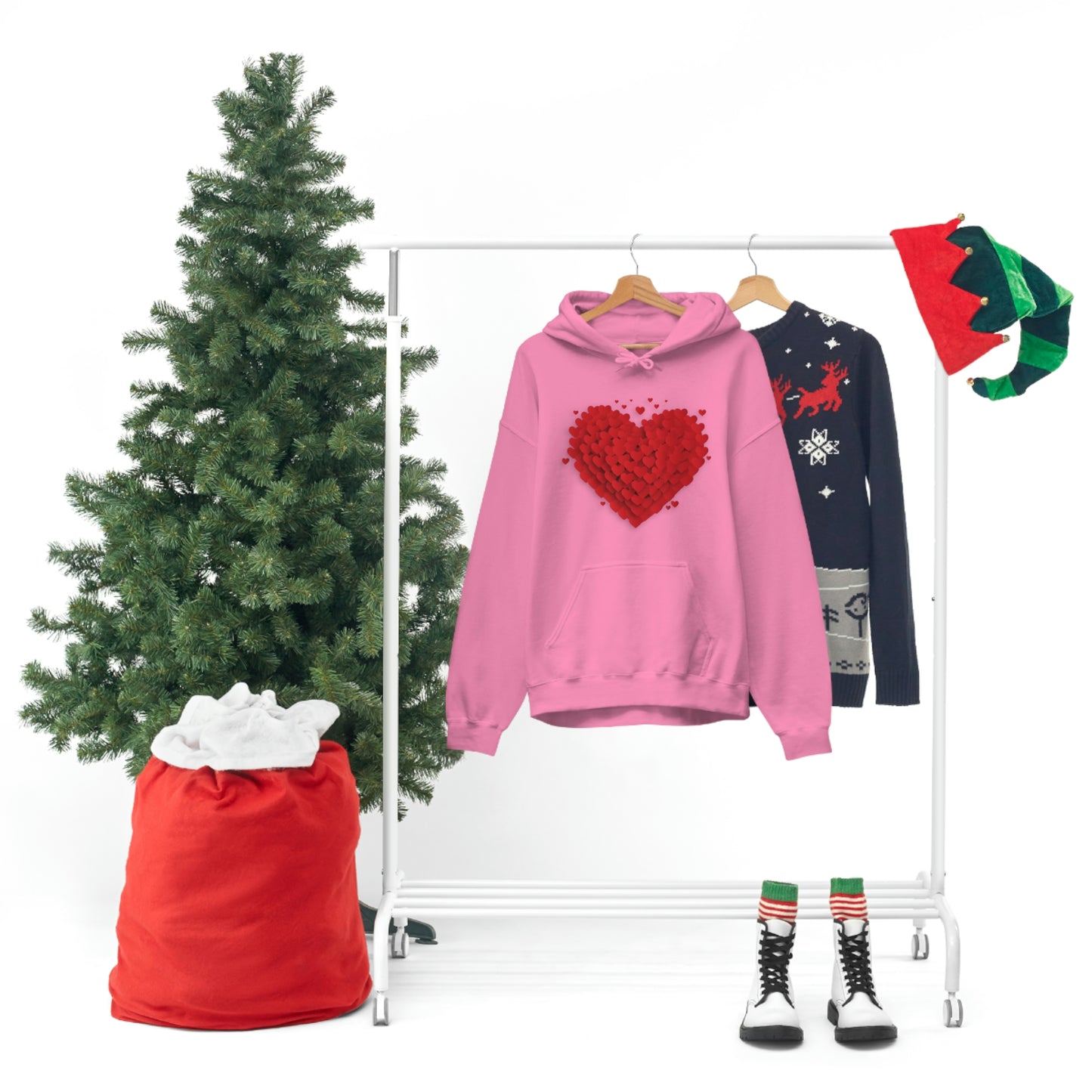 Love 3D Hearts Hoodie Sweatshirt, Pile of Hearts Love Hoodie, Valentine's Pink and Red Hoodie Pastel Pink Lavender and Mint Hoodie
