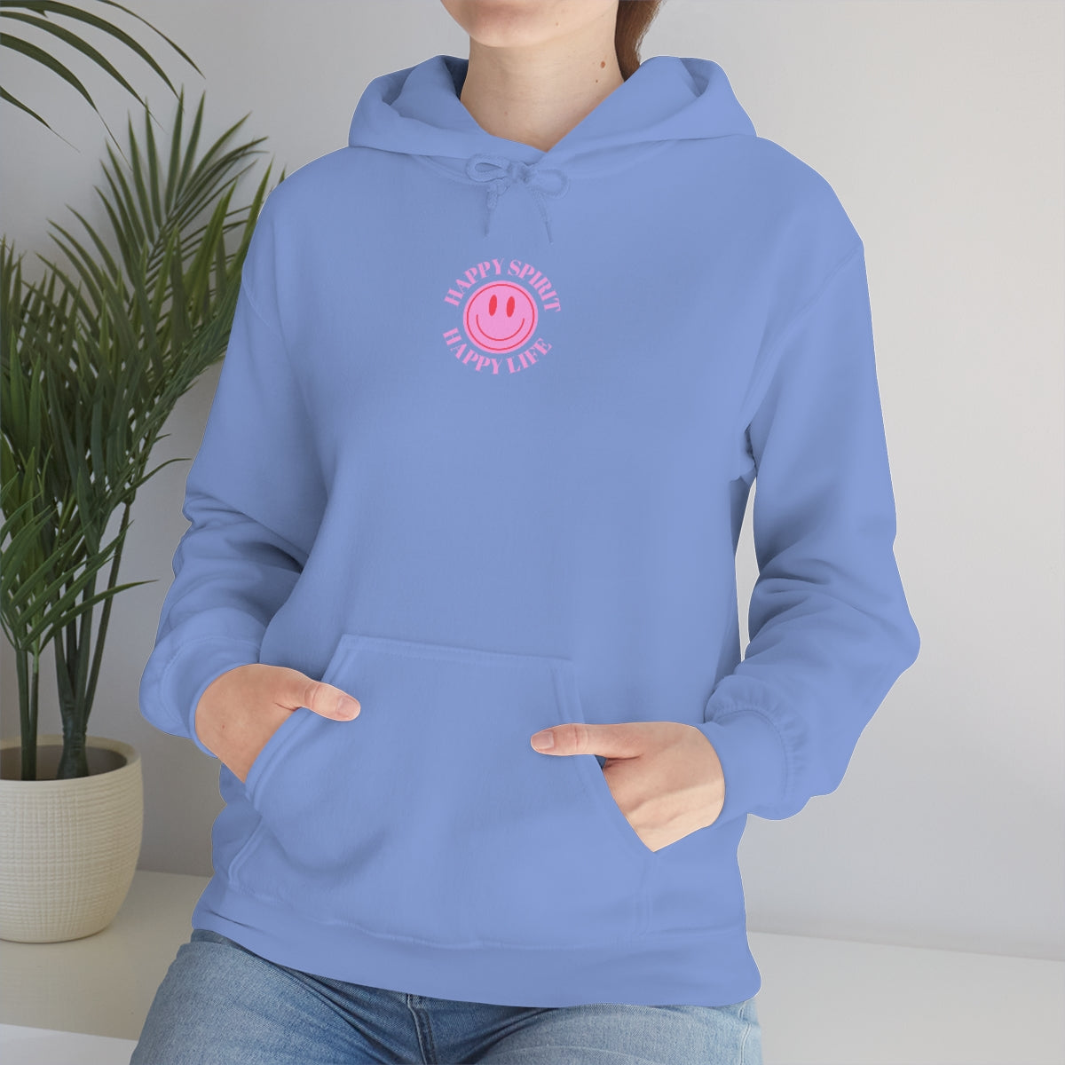 Happy Spirit Happy Life Sweatshirt, Pink Smile Lilac Hoodie, Oversized Hoodie, Front Back Print Trendy Sweatshirt, Beach Cover Up, Cover Up