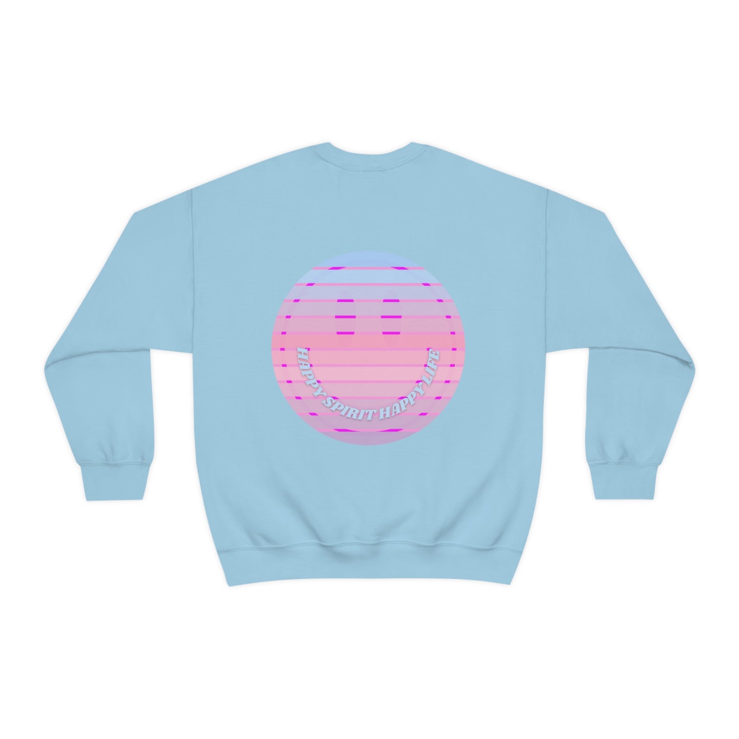 Happy Spirit Happy Life Sweatshirt, VSCO Girl Crewneck, Oversized Retro Font Graphic Tumblr, Front Print Smile Face Trendy Cover Up