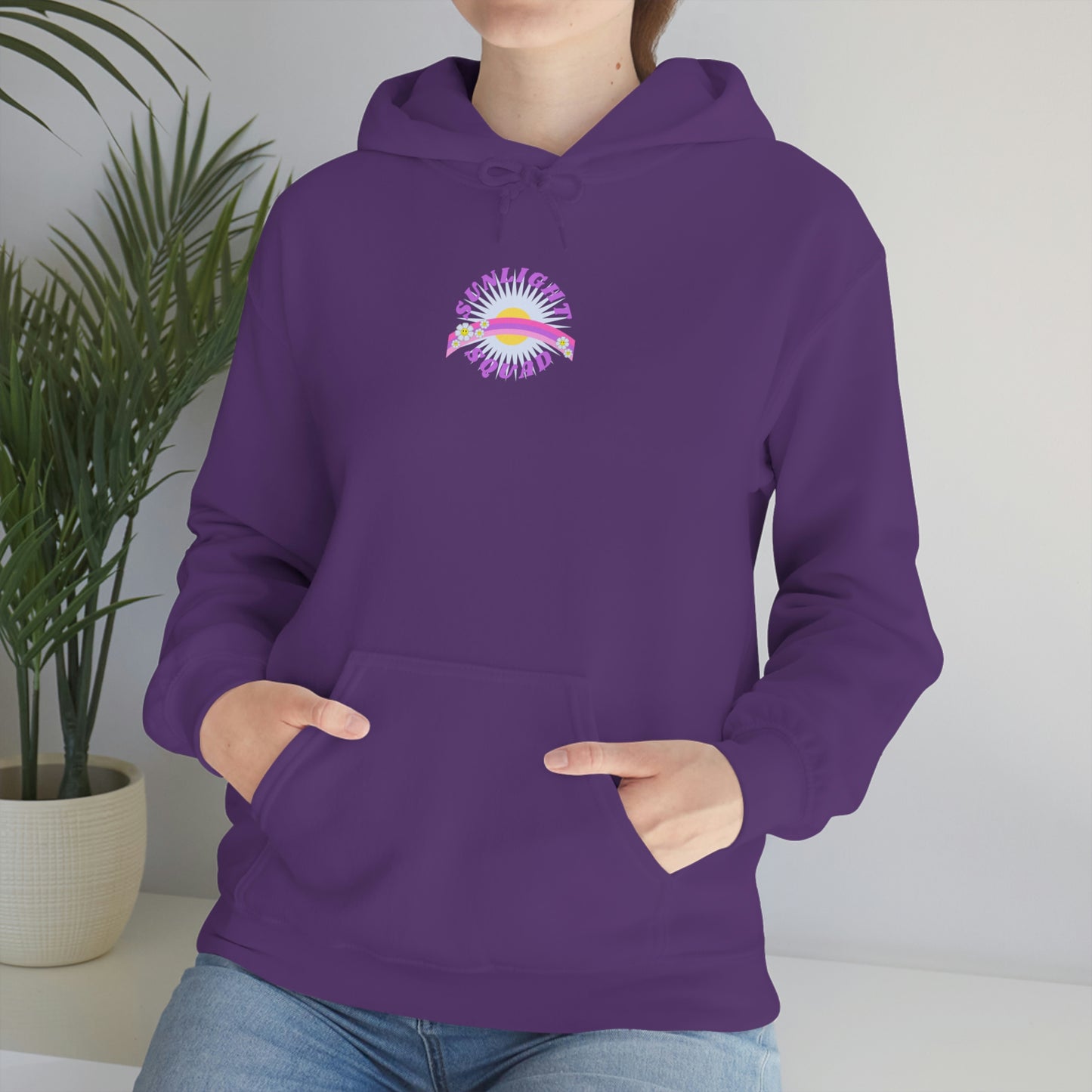 Retro Smile Flower Pink Purple Lavender Lilac Hoodie, Sunlight Squad Sweatshirt, Back Graphic Hoodie, VSCO Girl Oversized Trendy Tumblr Top