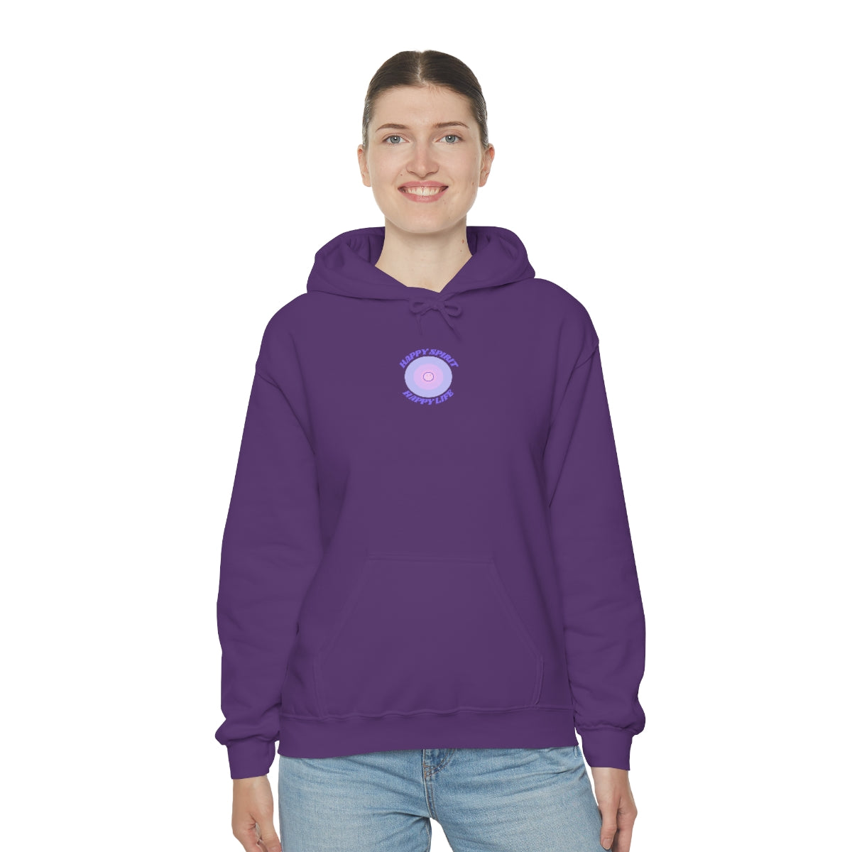 Retro Happy Spirit Happy Life Lavender Lilac Pink Smile Graphic Hoodie, VSCO Girl Sweatshirt, Tumblr Hoodie, Oversized Trendy Back Print Top